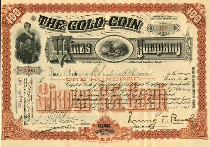Gold-Coin Mines Co. - Stock Certificate
